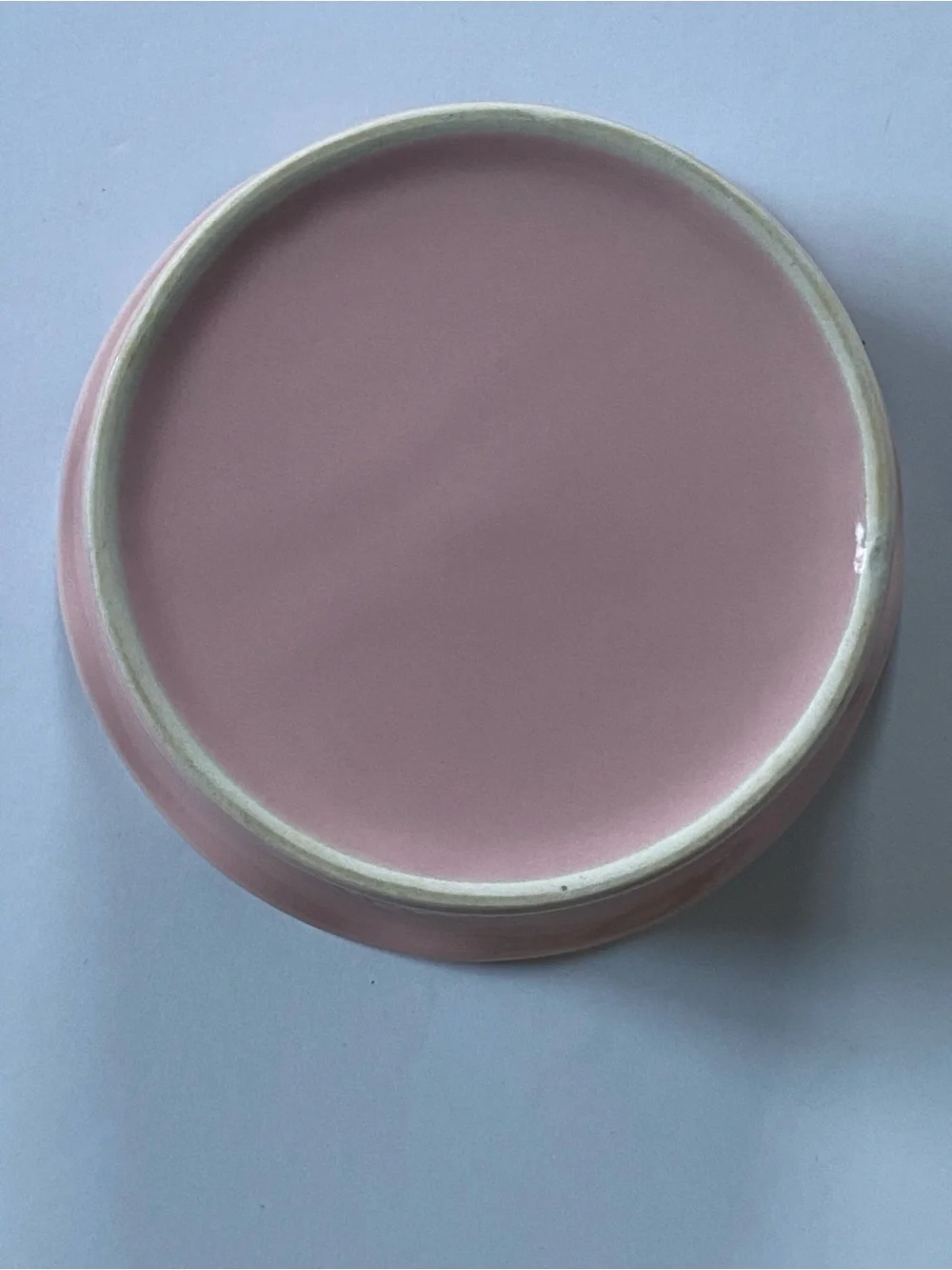 Pink Ceramic Dog Food Water Dish Bowl Stoneware 5” Wavy Edge Paw Prints Bone